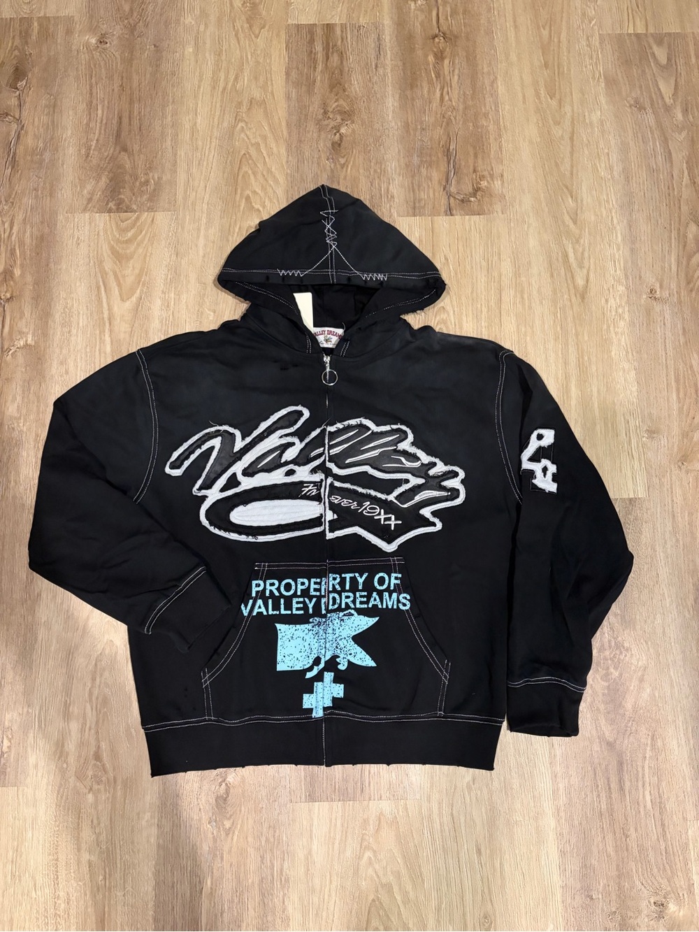Finish Line Black Zip-Up Hoodie with Light Blue Graphic